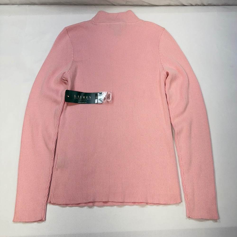 NEW Lauren Ralph Lauren Mock Neck Sweater Womens PL Pink Ribbed Cotton Petite - Picture 5 of 13